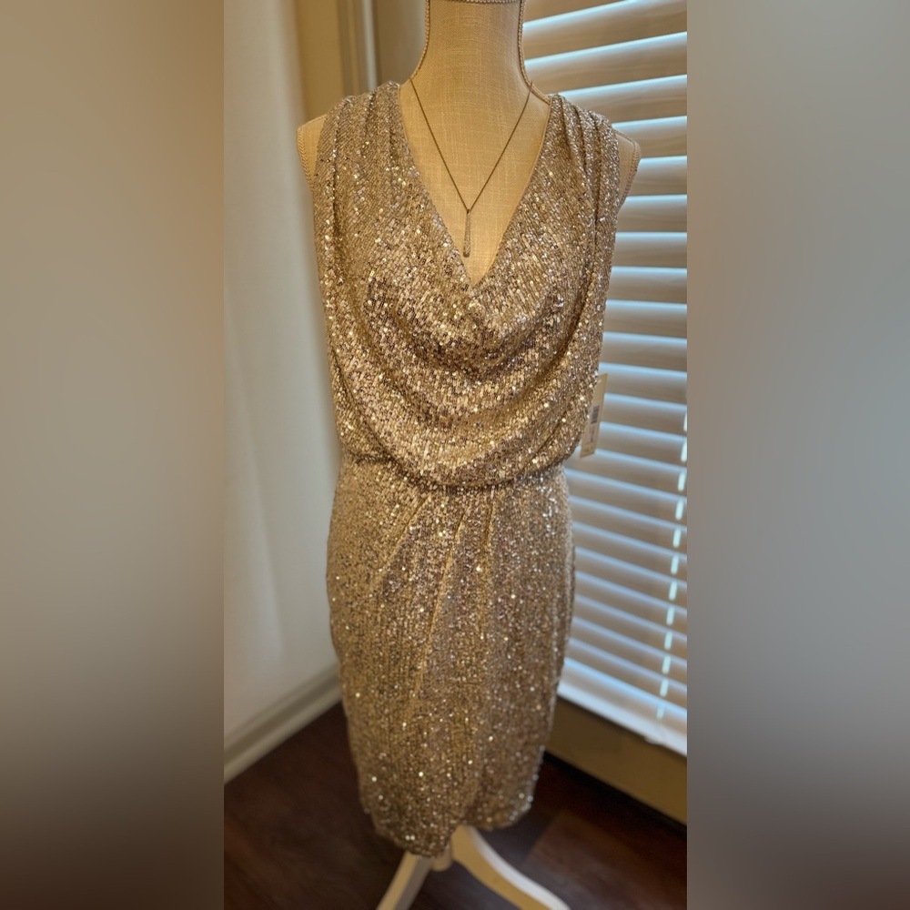 Eliza J Elegant Gold Sequin Dress